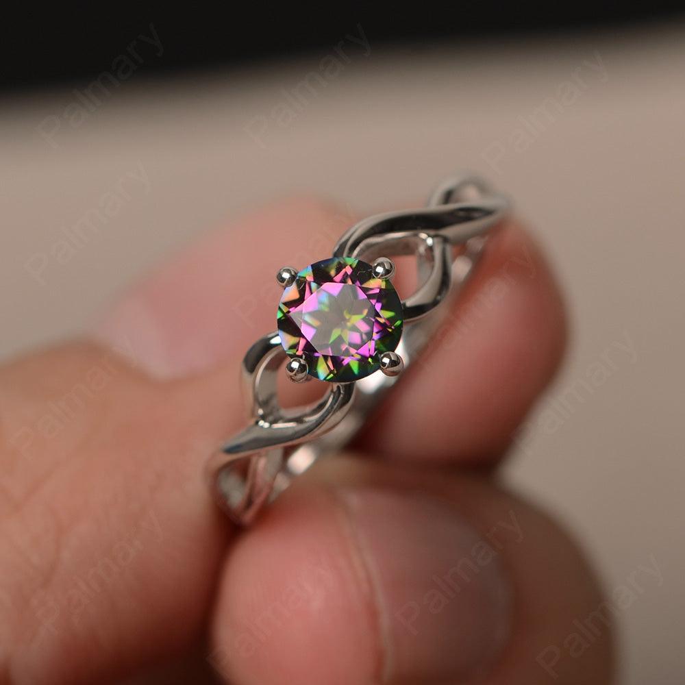 Round Cut Mystic Topaz Solitaire Ring Sterling Silver - Palmary