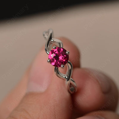 Round Cut Ruby Solitaire Ring Sterling Silver - Palmary