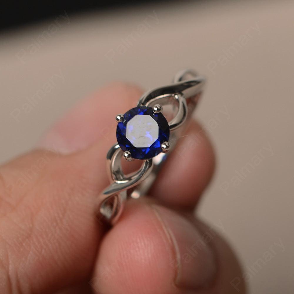 Round Cut Sapphire Solitaire Ring Sterling Silver - Palmary
