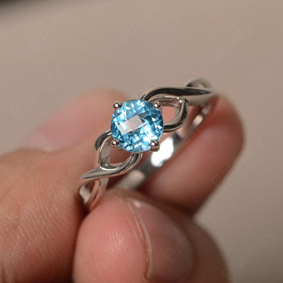 Round Cut Swiss Blue Topaz Solitaire Ring Sterling Silver - Palmary