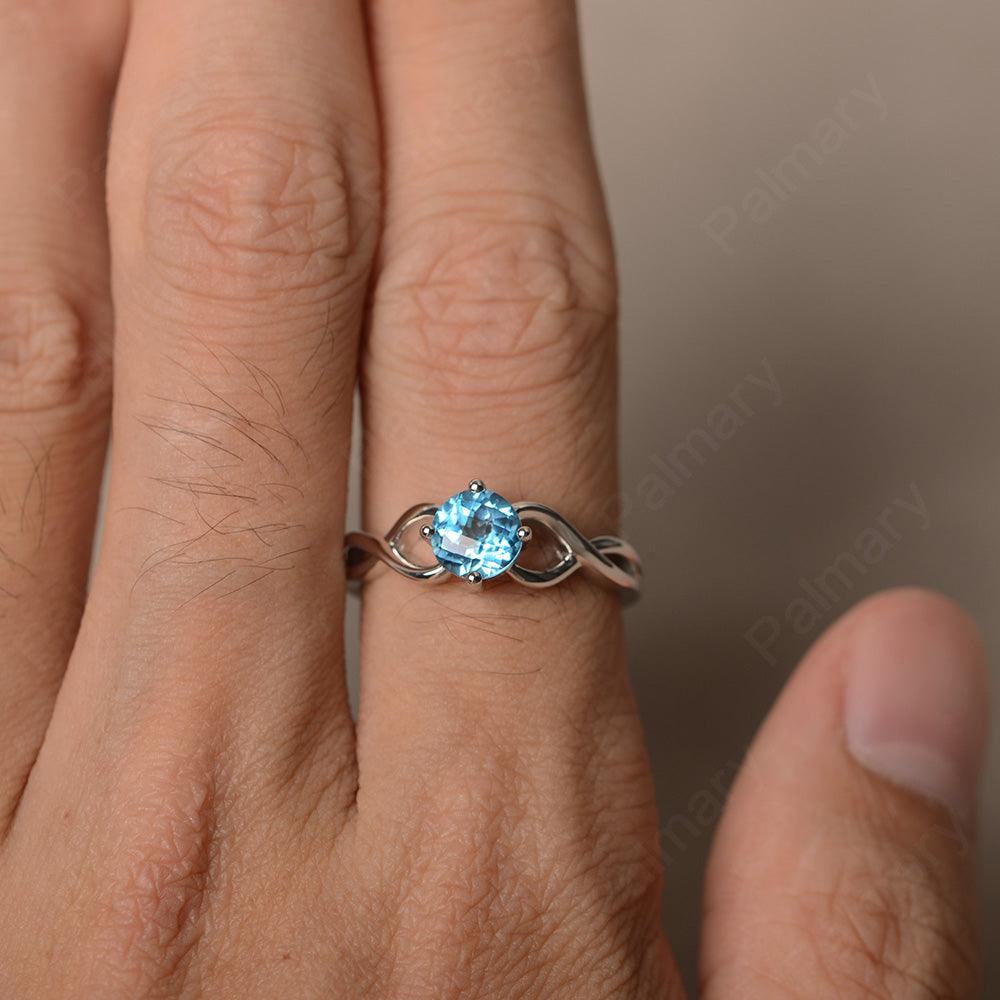 Round Cut Swiss Blue Topaz Solitaire Ring Sterling Silver - Palmary