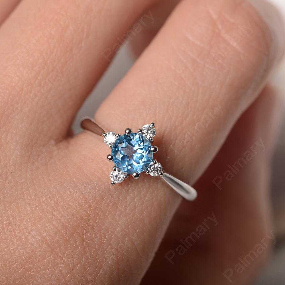 Star Style Round Cut Swiss Blue Topaz Rings - Palmary