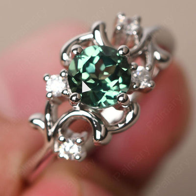 Round Cut Green Sapphire Ring - Palmary