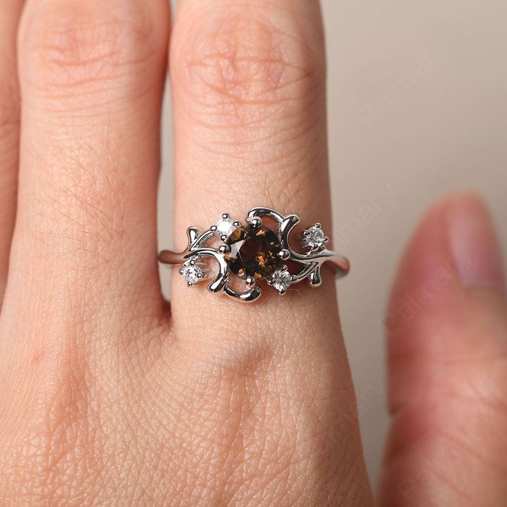 Round Cut Smoky Quartz  Ring - Palmary