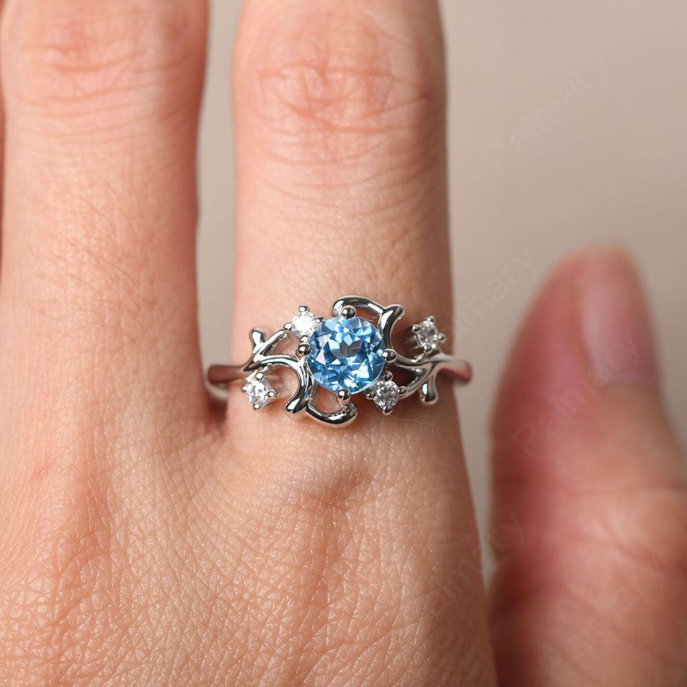 Round Cut Swiss Blue Topaz Ring - Palmary