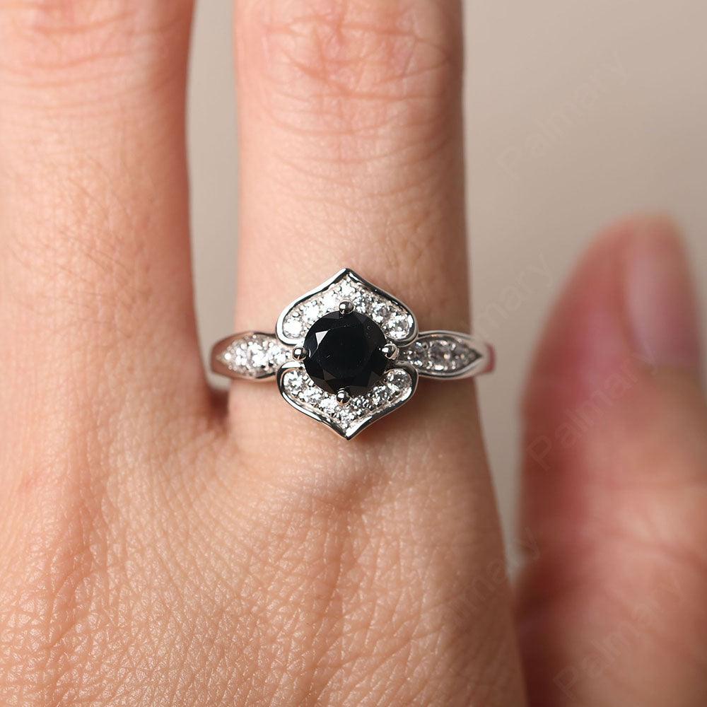 Brilliant Black Spinel Lotus Ring - Palmary