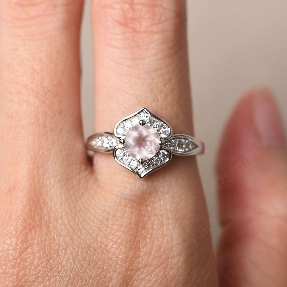 Brilliant Rose Quartz Lotus Ring - Palmary