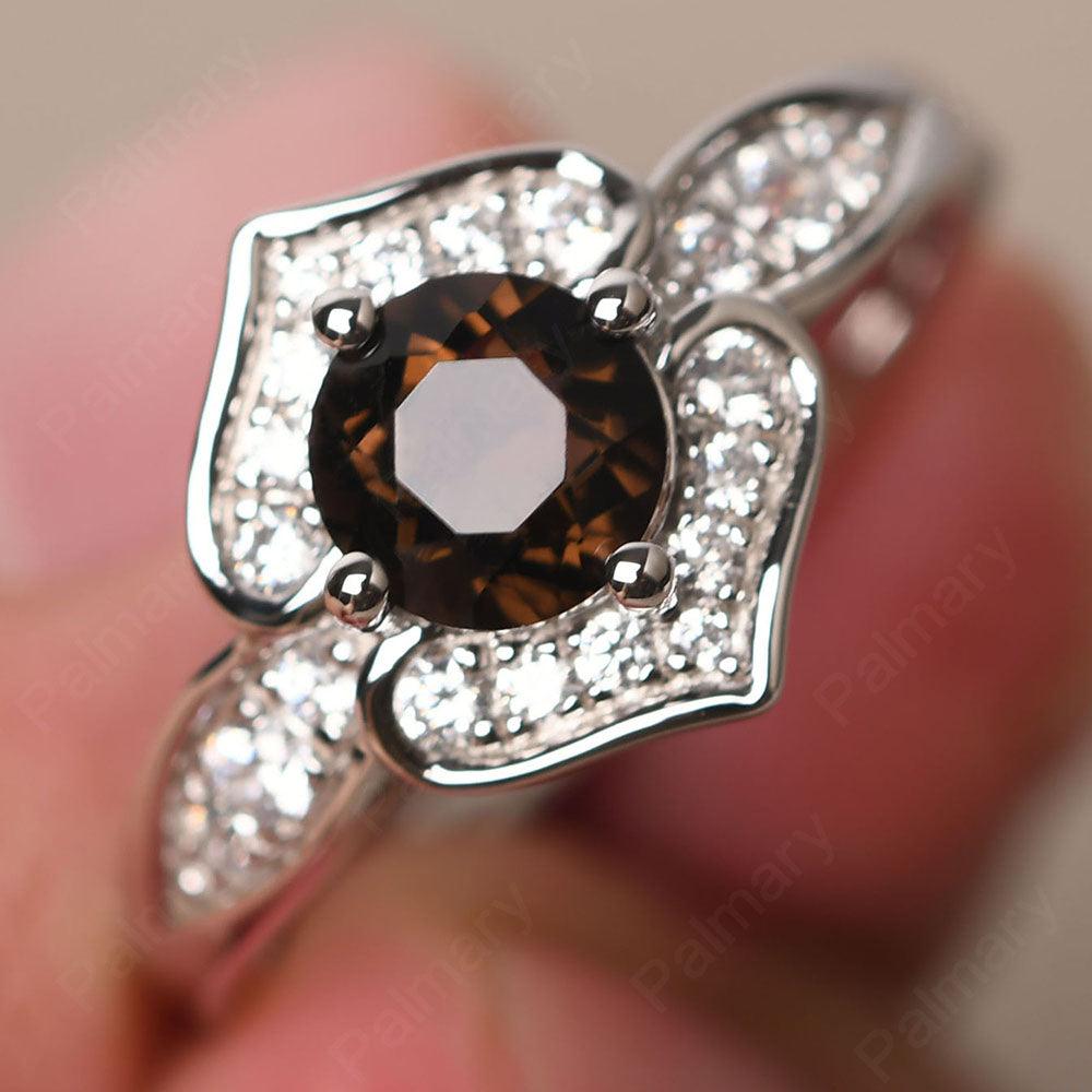 Brilliant Smoky Quartz  Lotus Ring - Palmary