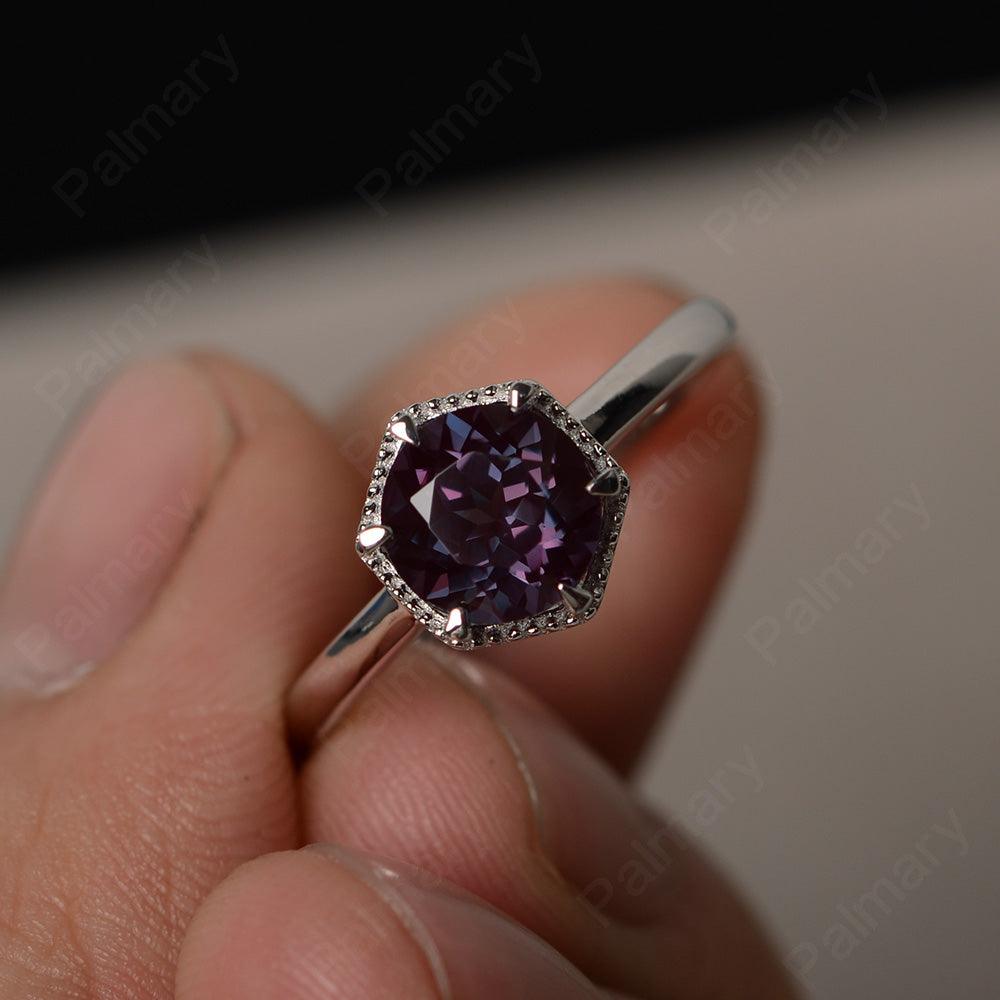 Hexagon Alexandrite Solitaire Rings - Palmary