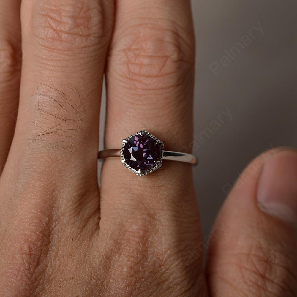 Hexagon Alexandrite Solitaire Rings - Palmary