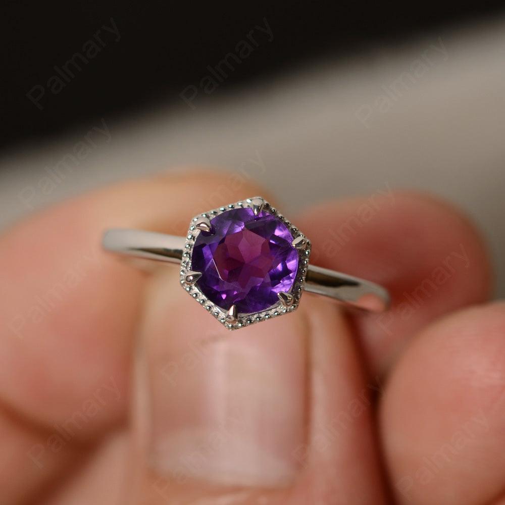 Hexagon Amethyst Solitaire Rings - Palmary