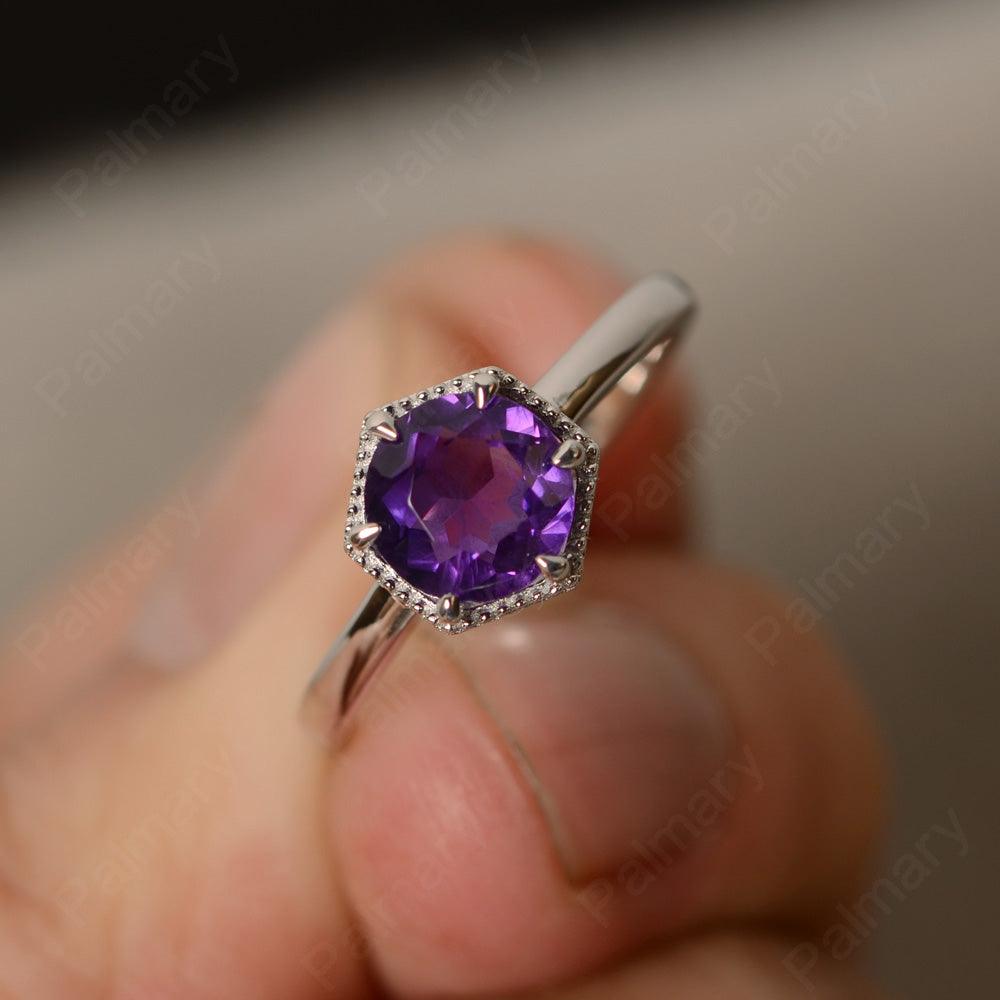 Hexagon Amethyst Solitaire Rings - Palmary