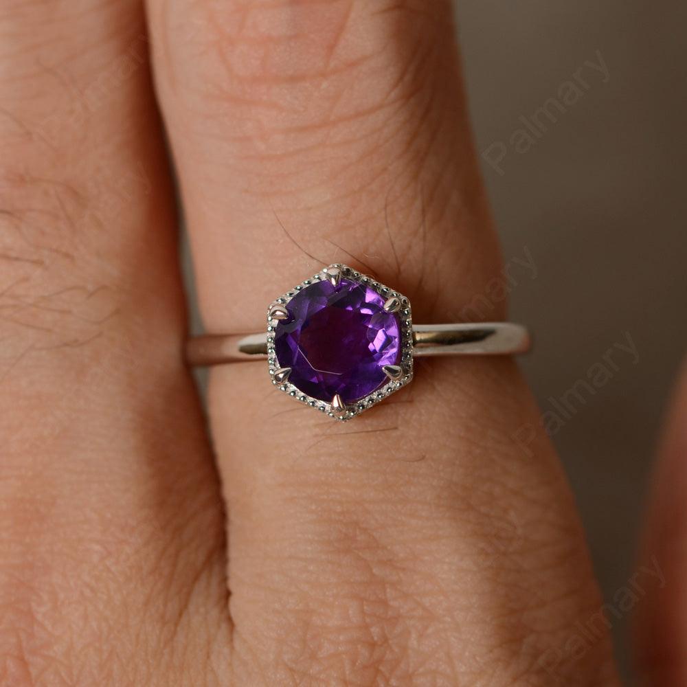 Hexagon Amethyst Solitaire Rings - Palmary