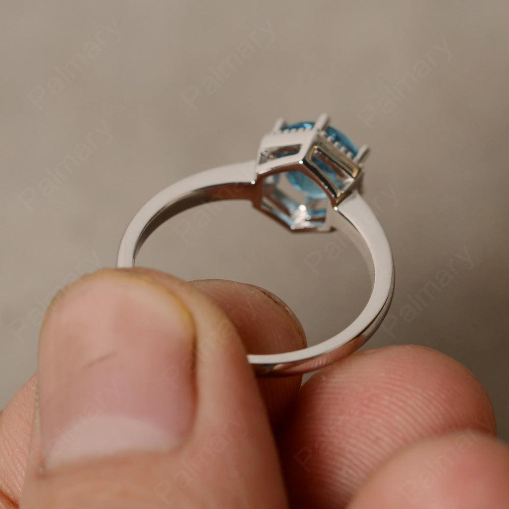 Hexagon Aquamarine Solitaire Rings - Palmary