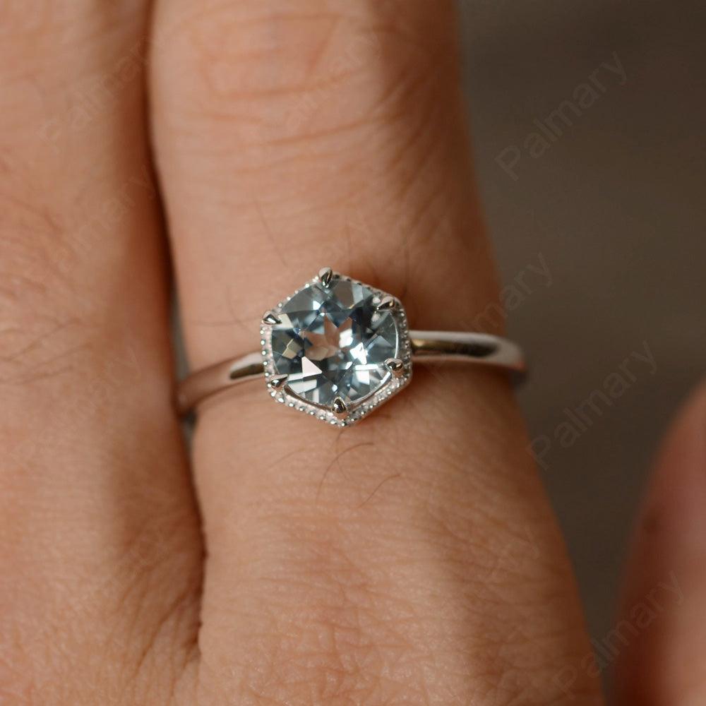 Hexagon Aquamarine Solitaire Rings - Palmary