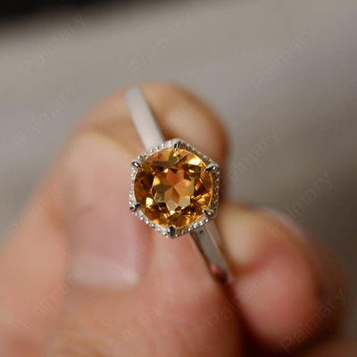 Hexagon Citrine Solitaire Rings - Palmary