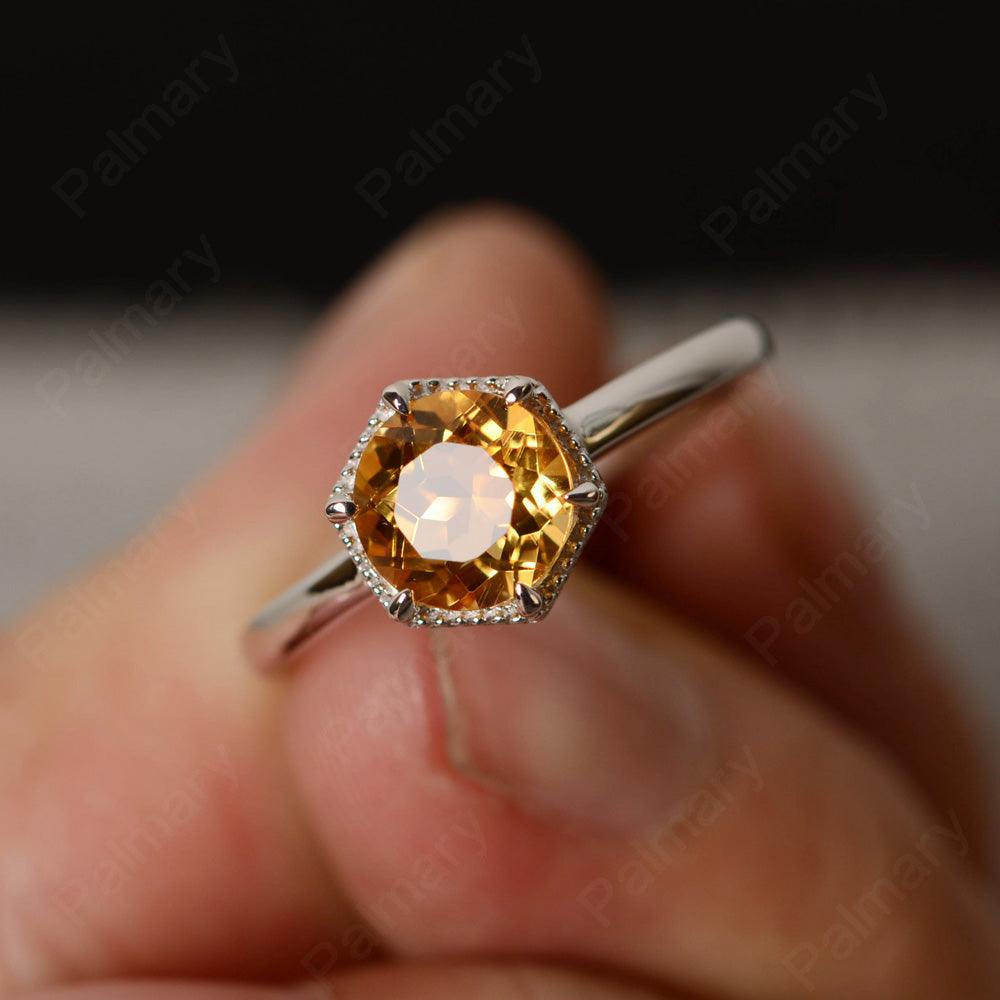 Hexagon Citrine Solitaire Rings - Palmary