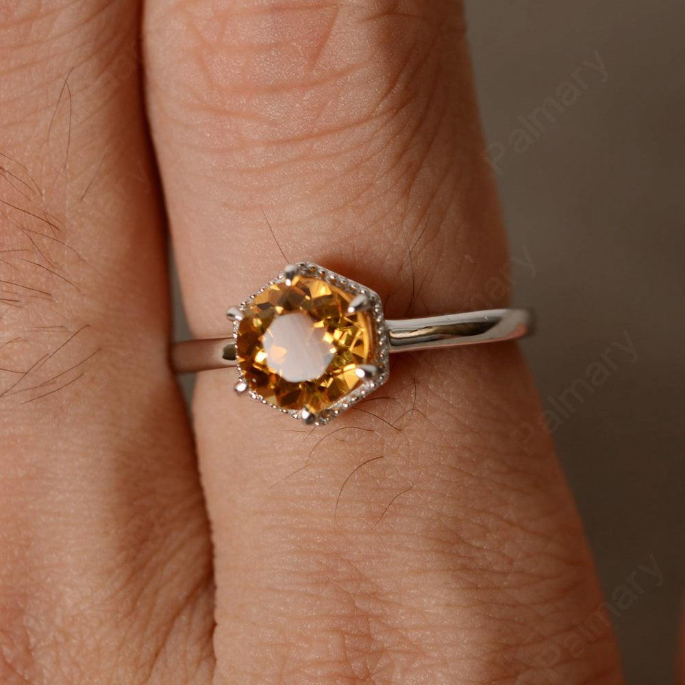 Hexagon Citrine Solitaire Rings - Palmary