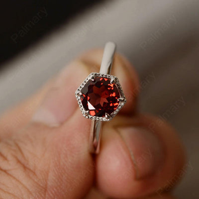 Hexagon Garnet Solitaire Rings - Palmary