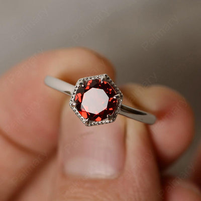 Hexagon Garnet Solitaire Rings - Palmary