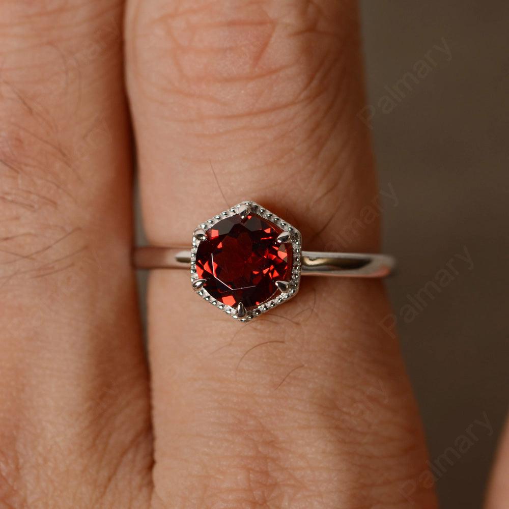 Hexagon Garnet Solitaire Rings - Palmary