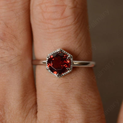 Hexagon Garnet Solitaire Rings - Palmary