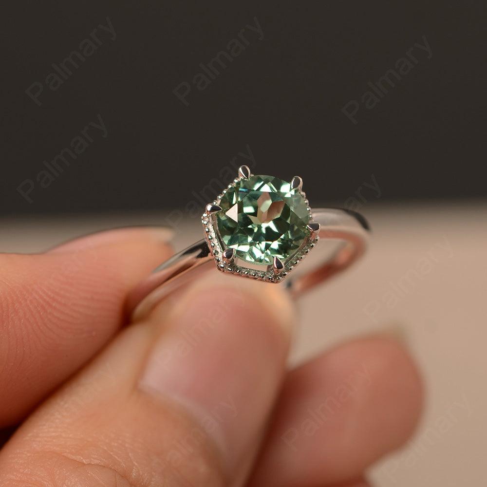 Hexagon Green Amethyst Solitaire Rings - Palmary