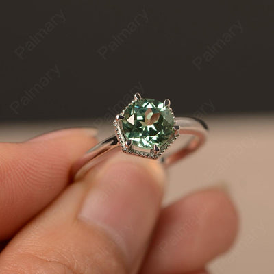 Hexagon Green Amethyst Solitaire Rings - Palmary