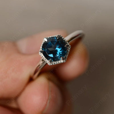 Hexagon London Blue Topaz Solitaire Rings - Palmary
