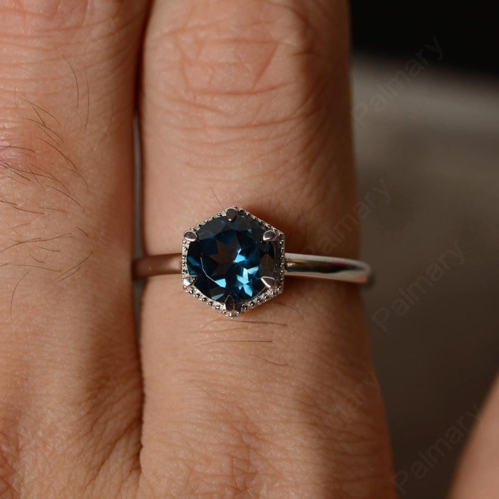 Hexagon London Blue Topaz Solitaire Rings - Palmary