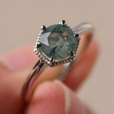 Hexagon Moss Agate Solitaire Rings - Palmary