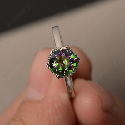 Hexagon Mystic Topaz Solitaire Rings - Palmary