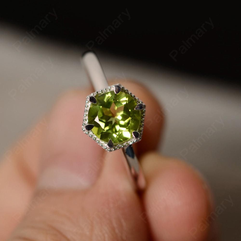 Hexagon Peridot Solitaire Rings - Palmary