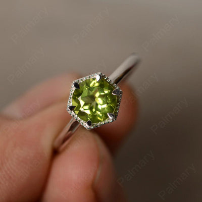 Hexagon Peridot Solitaire Rings - Palmary