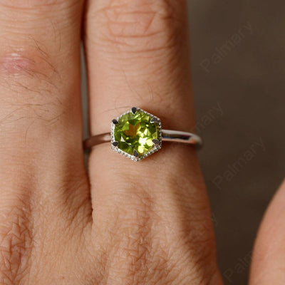 Hexagon Peridot Solitaire Rings - Palmary