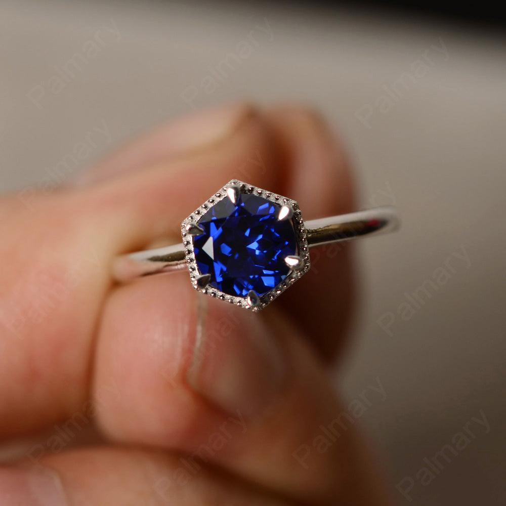 Hexagon Sapphire Solitaire Rings - Palmary