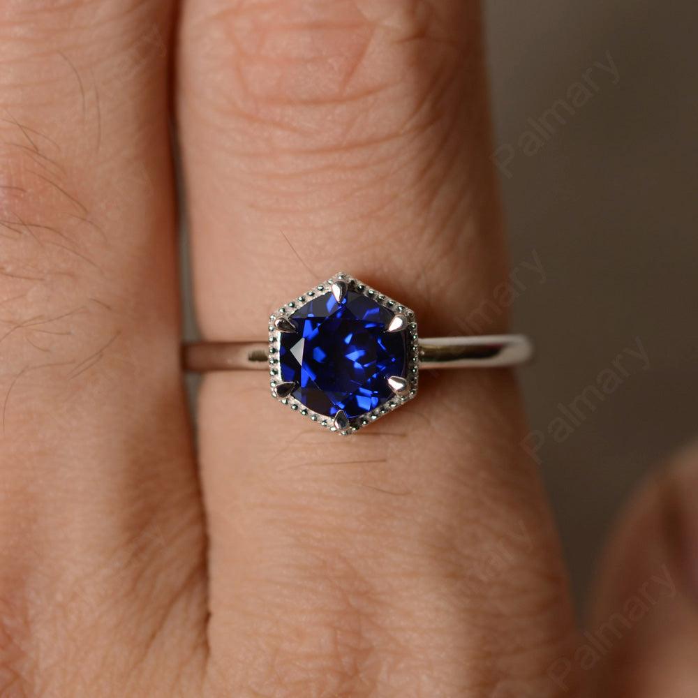 Hexagon Sapphire Solitaire Rings - Palmary