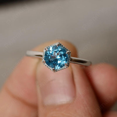 Hexagon Swiss Blue Topaz Solitaire Rings - Palmary