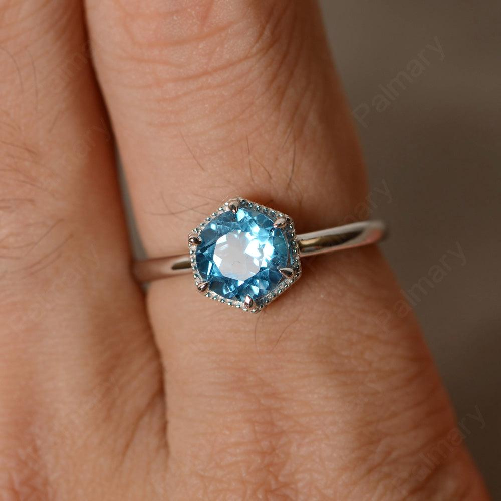Hexagon Swiss Blue Topaz Solitaire Rings - Palmary