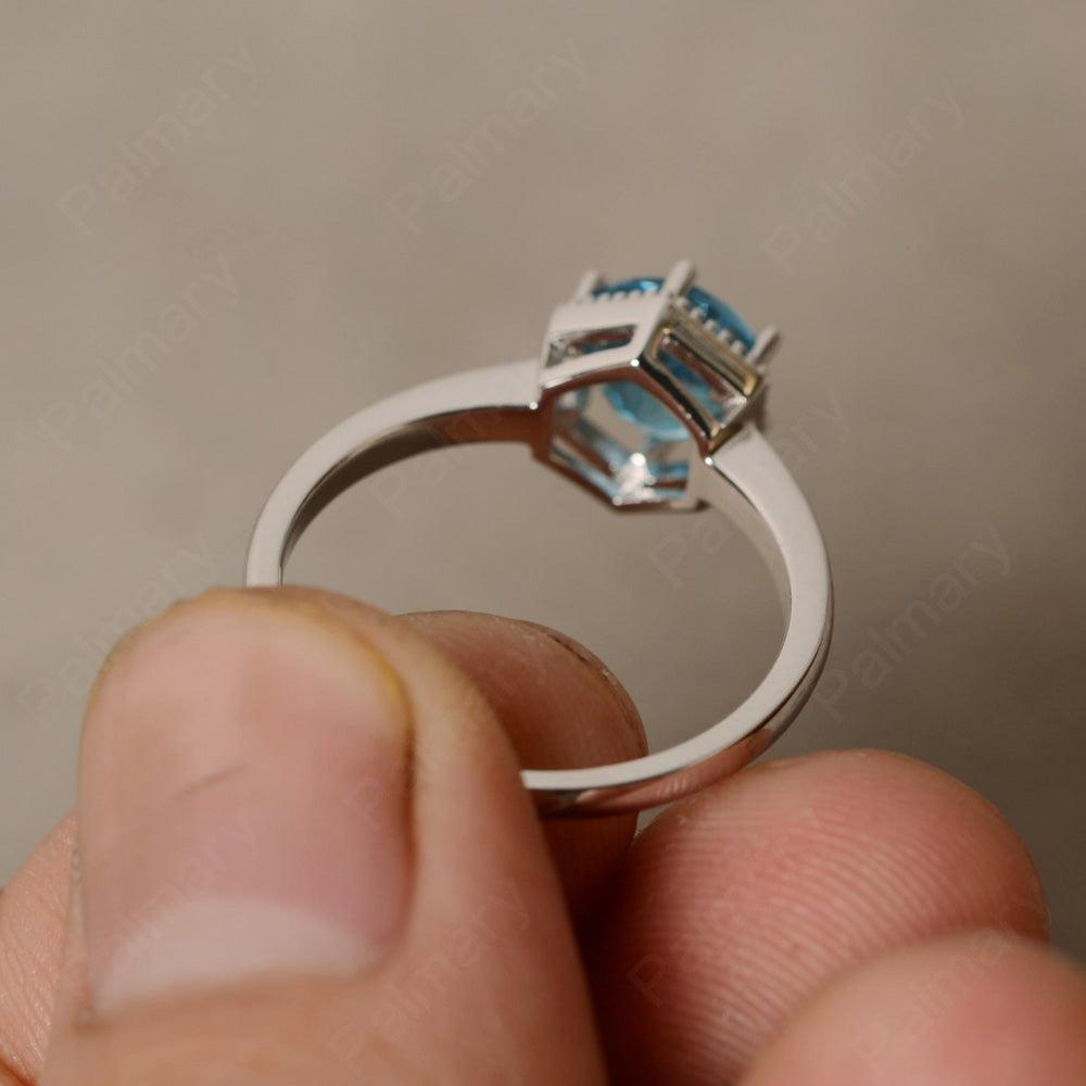 Hexagon Swiss Blue Topaz Solitaire Rings - Palmary