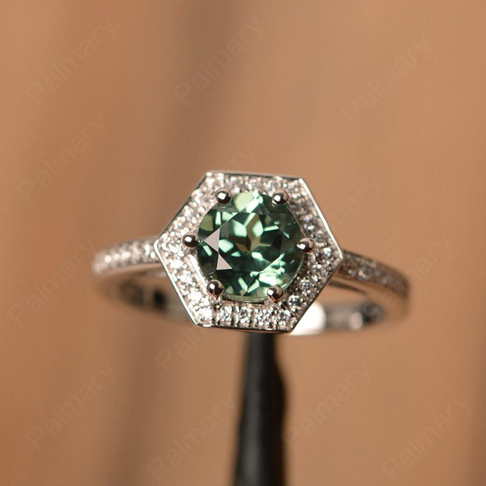 Brilliant Cut Green Sapphire Halo Rings - Palmary