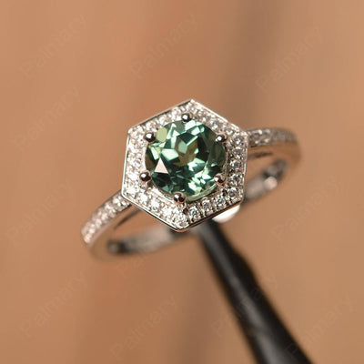 Brilliant Cut Green Sapphire Halo Rings - Palmary