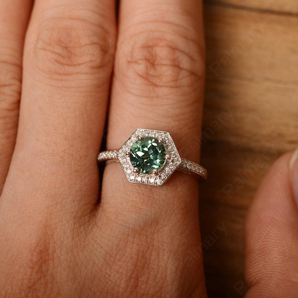 Brilliant Cut Green Sapphire Halo Rings - Palmary