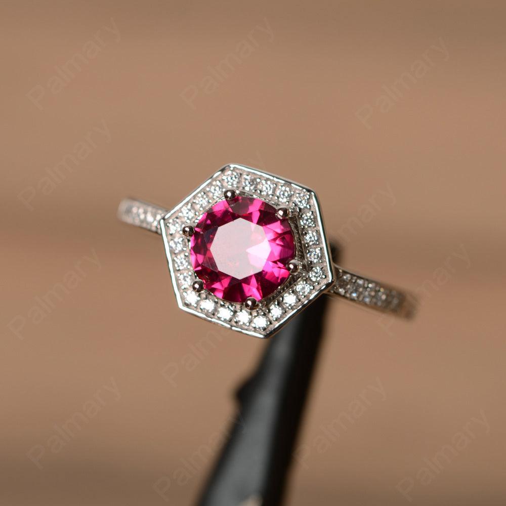 Brilliant Cut Ruby Halo Rings - Palmary