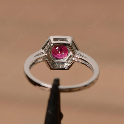 Brilliant Cut Ruby Halo Rings - Palmary