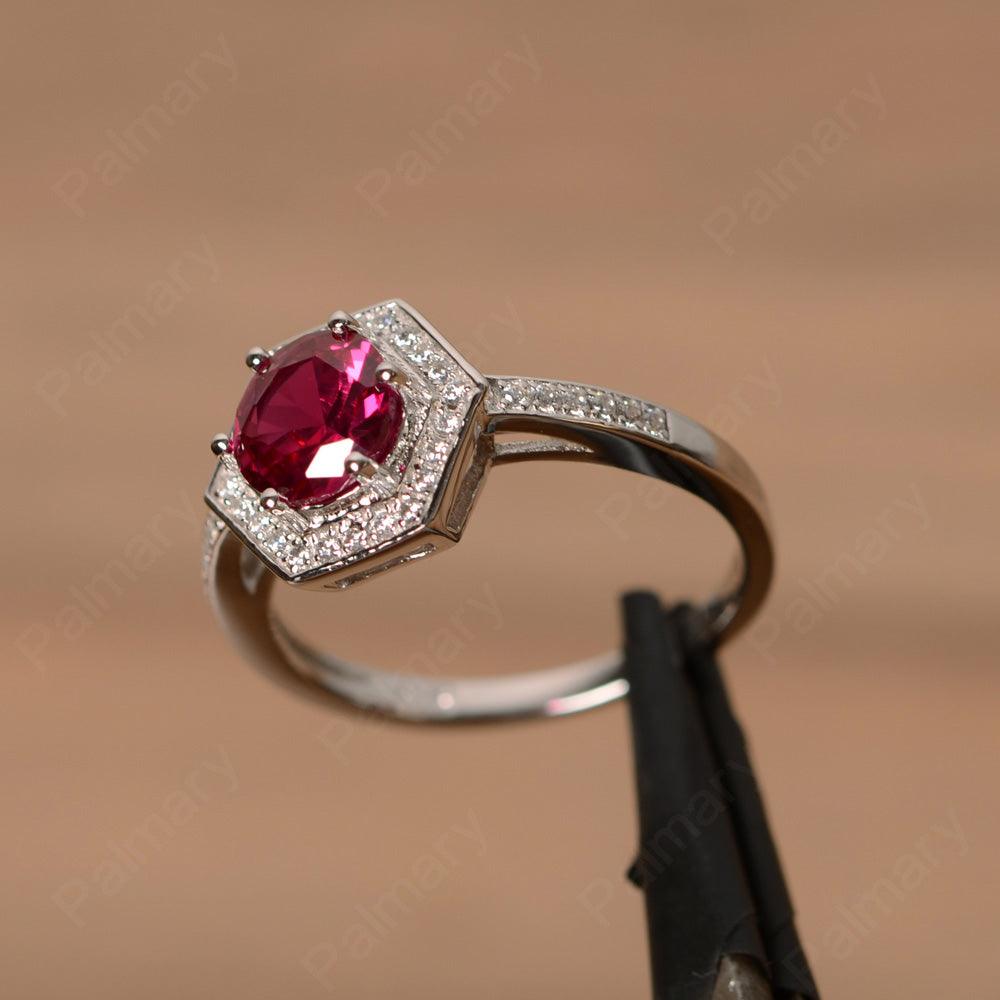 Brilliant Cut Ruby Halo Rings - Palmary