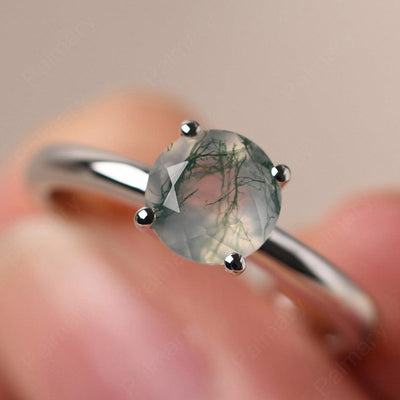 Round Cut Moss Agate Solitaire Ring - Palmary