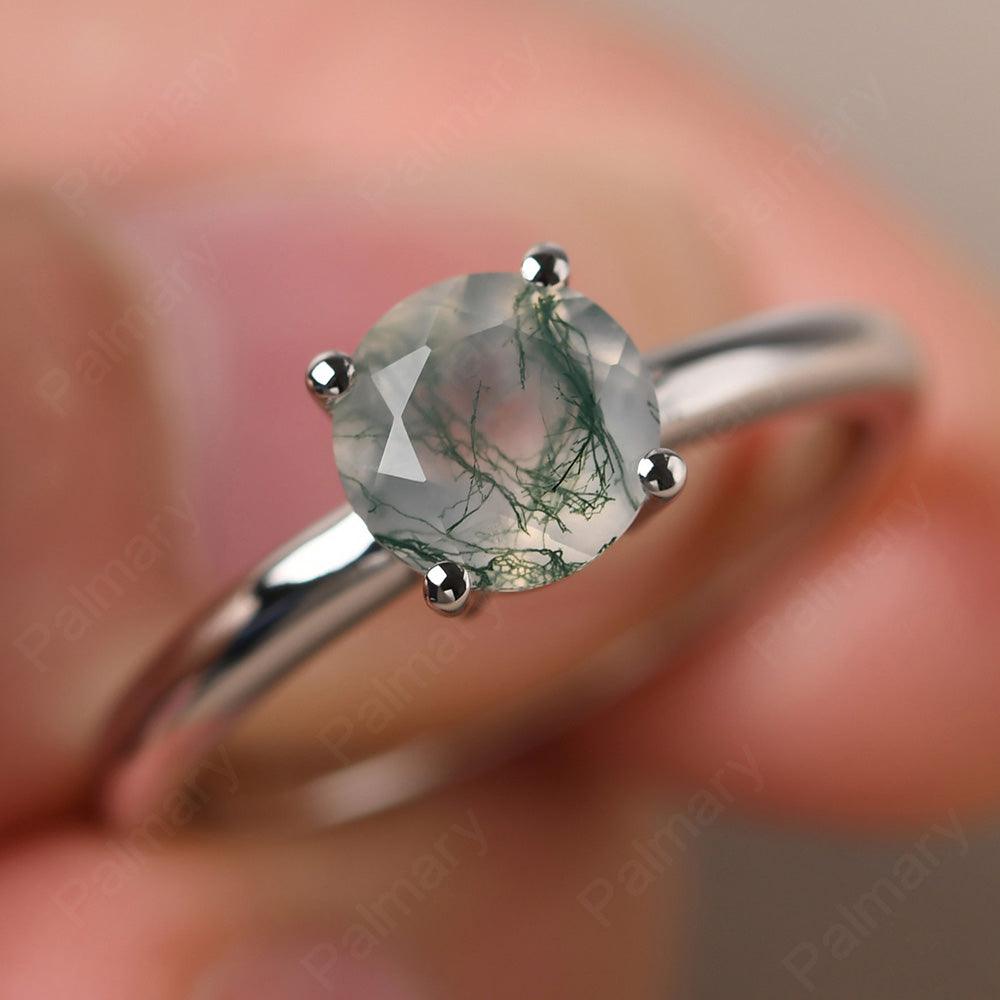 Round Cut Moss Agate Solitaire Ring - Palmary