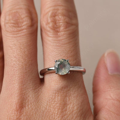 Round Cut Moss Agate Solitaire Ring - Palmary