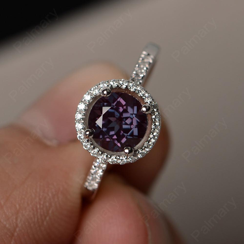 Round Cut Alexandrite Halo Wedding Rings - Palmary